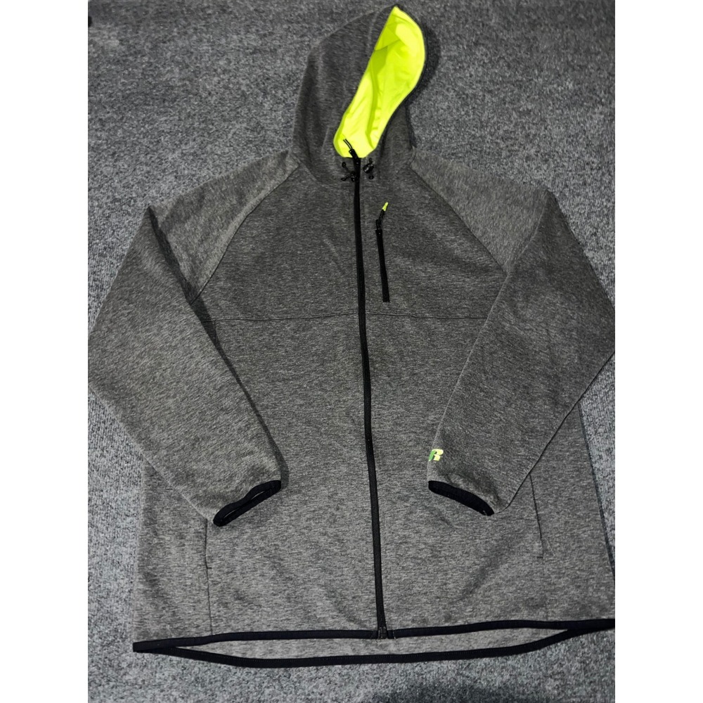 Russell Athletic Mens XL Gray Neon Yellow Full Zip Hoodie Jacket RS46440H